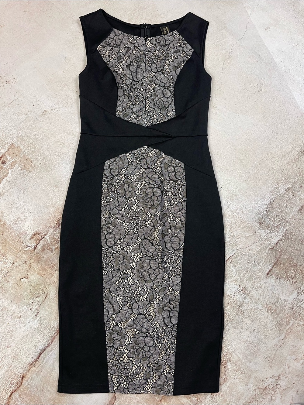 Sleeveless Black Lace-Panel Midi Dress - Women's